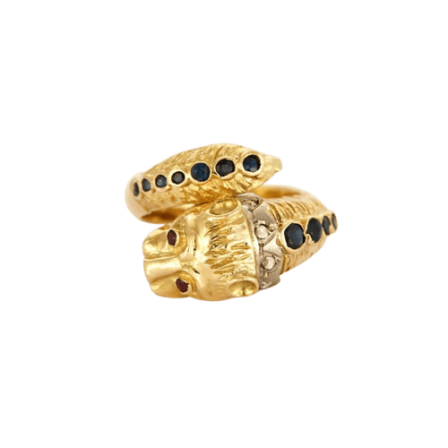 Bague 56 Bague féline en or jaune 750 sertie de diamants, rubis et saphirs 58 Facettes LP679/10