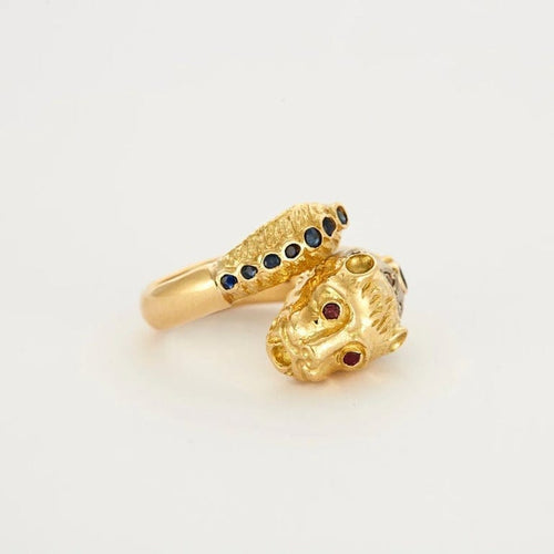 Bague 56 Bague féline en or jaune 750 sertie de diamants, rubis et saphirs 58 Facettes LP679/10