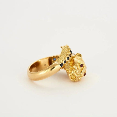 Bague 56 Bague féline en or jaune 750 sertie de diamants, rubis et saphirs 58 Facettes LP679/10