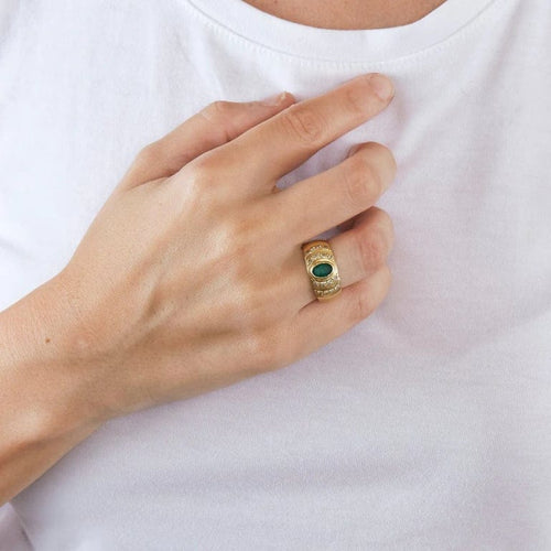 Bague 57 Bague en or jaune 18 carats moldavite et diamants 58 Facettes LP473/12