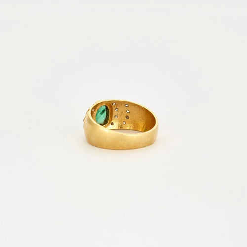Bague 57 Bague en or jaune 18 carats moldavite et diamants 58 Facettes LP473/12