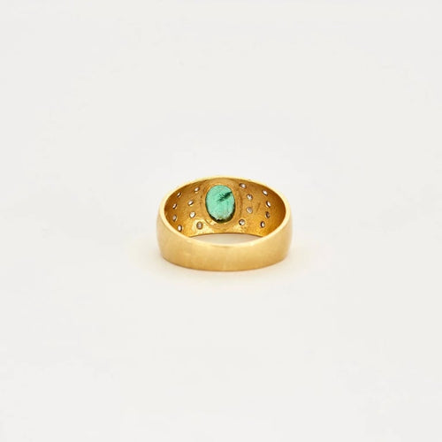 Bague 57 Bague en or jaune 18 carats moldavite et diamants 58 Facettes LP473/12