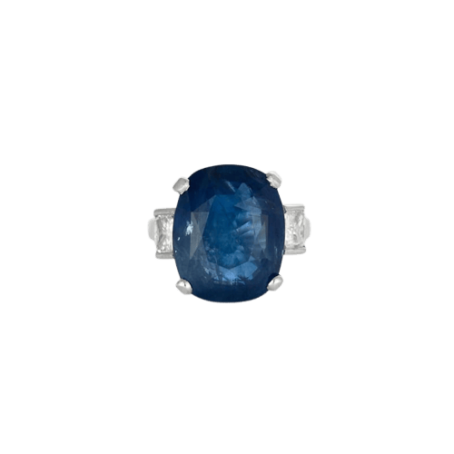 Bague 55 Bague en or blanc 18 ct avec saphir de Ceylan et diamants 58 Facettes LP827/13