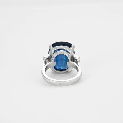 Bague 55 Bague en or blanc 18 ct avec saphir de Ceylan et diamants 58 Facettes LP827/13