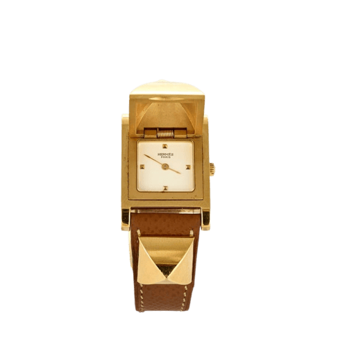Montre Hermès Médor - Montre en acier et cuir marron 58 Facettes LP860/7