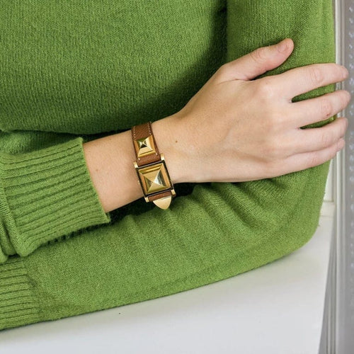Montre Hermès Médor - Montre en acier et cuir marron 58 Facettes LP860/7