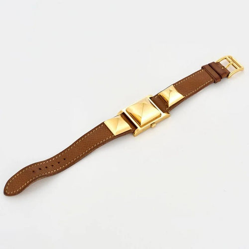 Montre Hermès Médor - Montre en acier et cuir marron 58 Facettes LP860/7