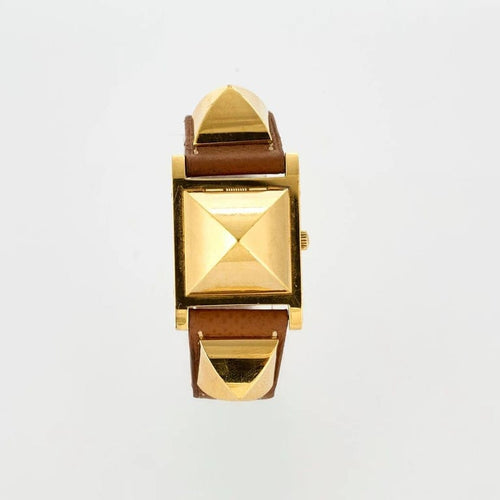 Montre Hermès Médor - Montre en acier et cuir marron 58 Facettes LP860/7