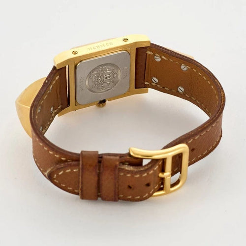 Montre Hermès Médor - Montre en acier et cuir marron 58 Facettes LP860/7