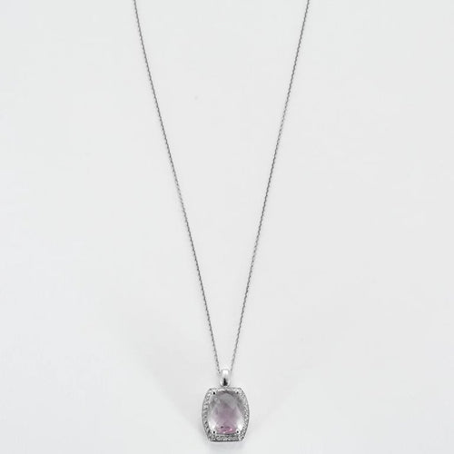 Collier Collier - Pendentif rectangulaire en or blanc avec améthyste et diamants 58 Facettes LP981/16
