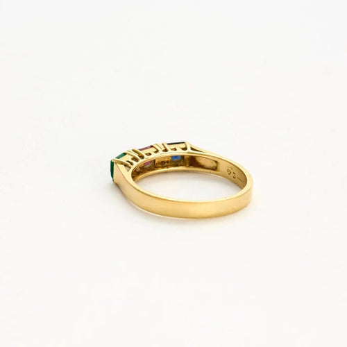 Bague 54 Alliance cocktail - Bague en or jaune 18 carats, saphir, rubis, émeraude et diamants 58 Facettes LP957/13