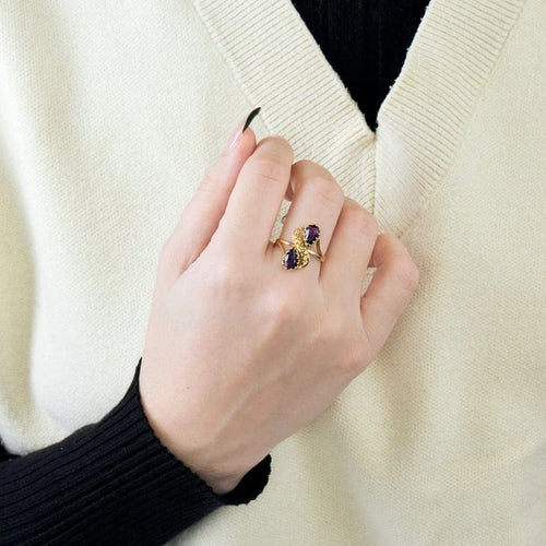 Bague 54 Bague toi et moi en or jaune 750 avec améthystes 58 Facettes LP984/13