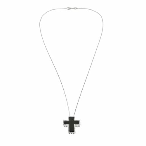 Collier Collier croix en or blanc 750 avec onyx et diamants 58 Facettes LP1060/16