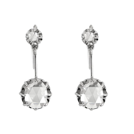 Boucles d'oreilles Paire de Dormeuse en or jaune et or gris, diamants taillés en rose 58 Facettes MON1230-1