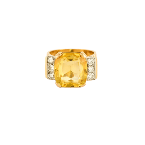 Bague 53 Bague tank en or jaune et blanc 18 carats, saphir jaune et diamants 58 Facettes LP1045/12