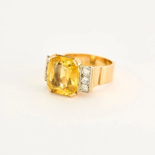 Bague 53 Bague tank en or jaune et blanc 18 carats, saphir jaune et diamants 58 Facettes LP1045/12