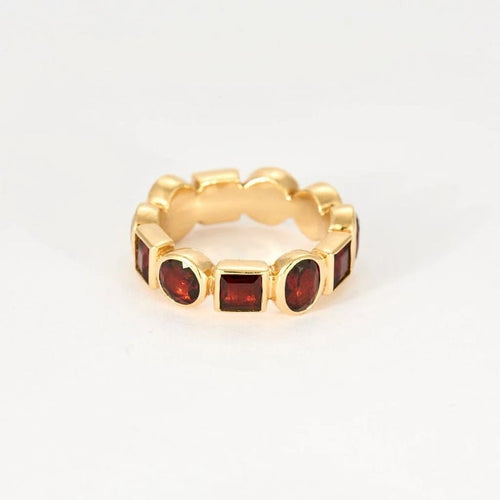 Bague 49 MMA - Parure bague et boucles d’oreilles en or jaune et grenats 58 Facettes LP986-LP987/15