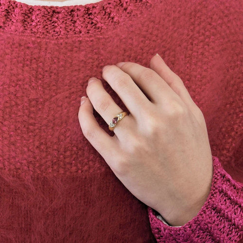 Bague 52 Bague jonc en or jaune 750 avec saphir rose et diamants 58 Facettes LP1109/13