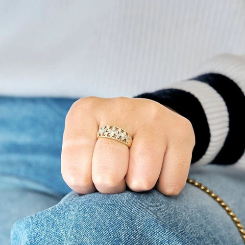 Bague 58 Bague jonc motif floral en or jaune 18K et diamants 58 Facettes LP1204/11