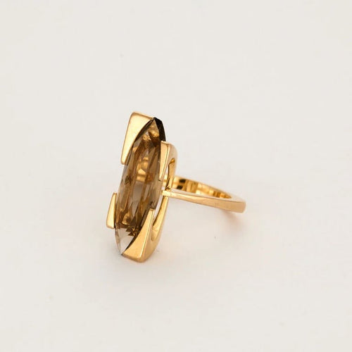 Bague 52.5 Art déco - Bague en or jaune 18 carats et quartz fumé 58 Facettes LP1151