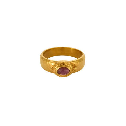Bague 58 Ωζα - Bague jonc martelé en or jaune brun 750 sertie d’une spinelle rose 58 Facettes LP1182