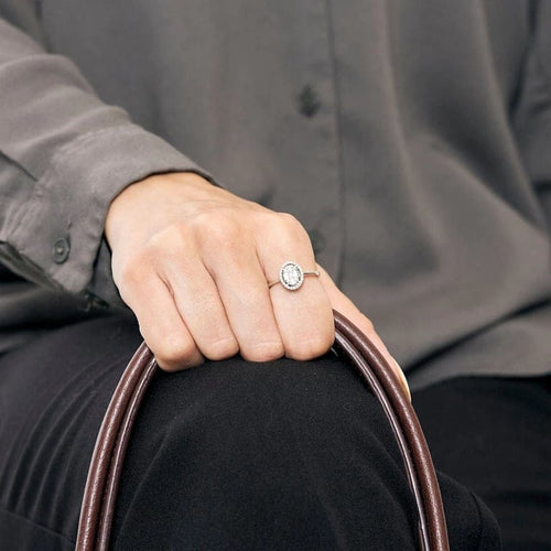 Bague 54 Solitaire halo - Bague en or blanc 18 carats et diamants 58 Facettes LP1286/11