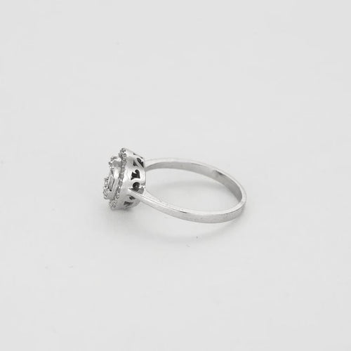Bague 54 Solitaire halo - Bague en or blanc 18 carats et diamants 58 Facettes LP1286/11