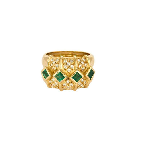 Bague 53 KOKIS - Bague bandeau en or jaune, diamants et émeraudes 58 Facettes LP1185