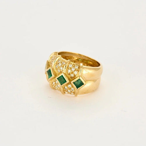 Bague 53 KOKIS - Bague bandeau en or jaune, diamants et émeraudes 58 Facettes LP1185