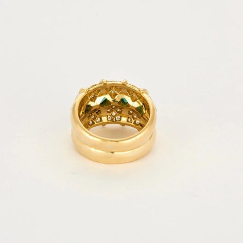 Bague 53 KOKIS - Bague bandeau en or jaune, diamants et émeraudes 58 Facettes LP1185