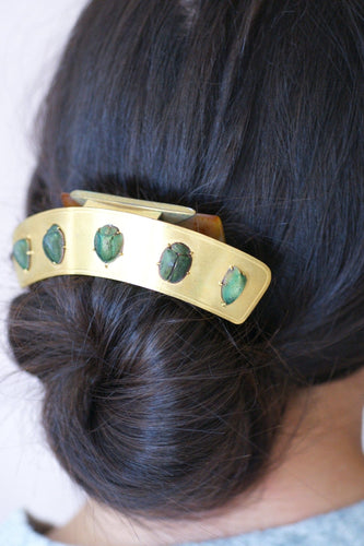 Peigne - Diadème Égyptomanie en métal doré et scarabées 58 Facettes
