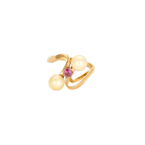 Bague 53 Bague Toi et Moi en or jaune et blanc avec saphir rose et perles 58 Facettes LP1155