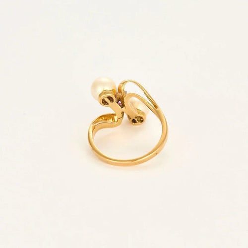 Bague 53 Bague Toi et Moi en or jaune et blanc avec saphir rose et perles 58 Facettes LP1155