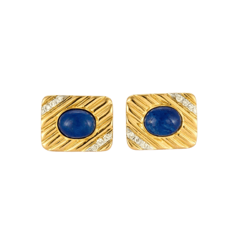Boucles d'oreilles Boucles d'oreilles en or jaune, lapis-lazuli et diamants 58 Facettes LP1134