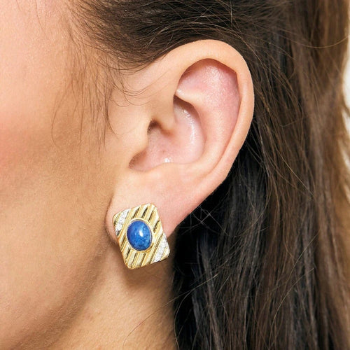 Boucles d'oreilles Boucles d'oreilles en or jaune, lapis-lazuli et diamants 58 Facettes LP1134