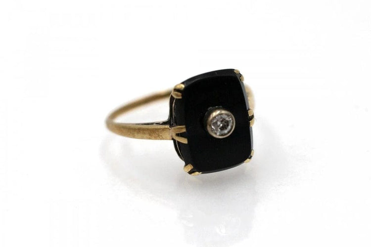 Bague 55 Bague Art déco en or jaune 14 carats, onyx et diamant 58 Facettes 11843