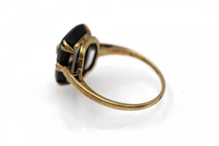 Bague 55 Bague Art déco en or jaune 14 carats, onyx et diamant 58 Facettes 11843