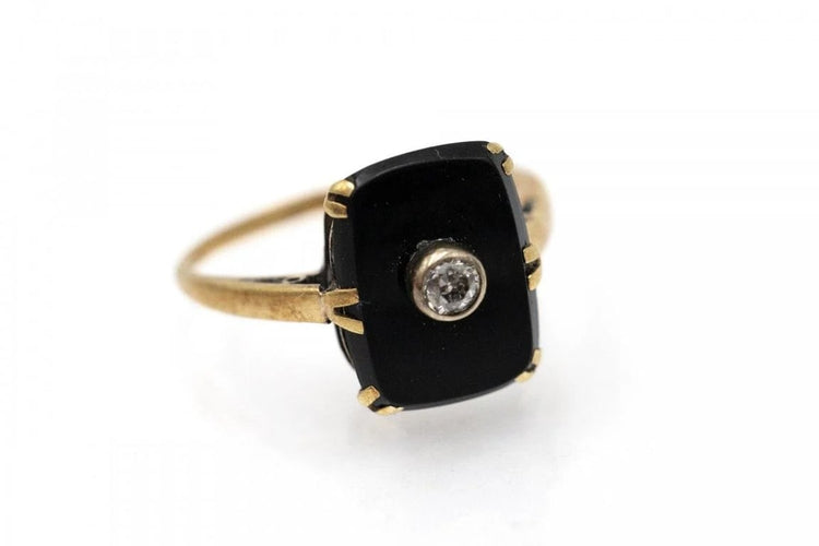 Bague 55 Bague Art déco en or jaune 14 carats, onyx et diamant 58 Facettes 11843