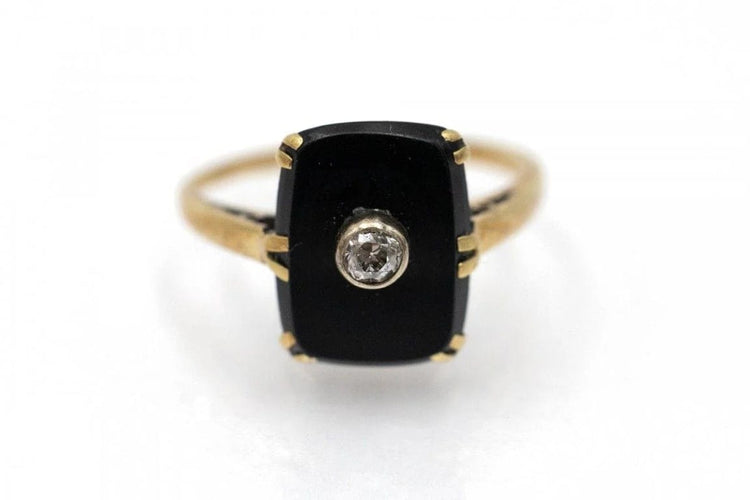 Bague 55 Bague Art déco en or jaune 14 carats, onyx et diamant 58 Facettes 11843
