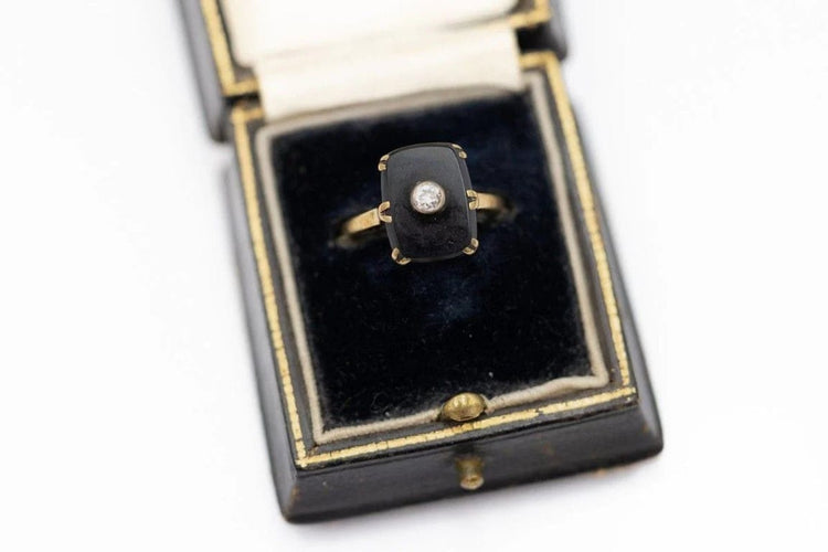 Bague 55 Bague Art déco en or jaune 14 carats, onyx et diamant 58 Facettes 11843