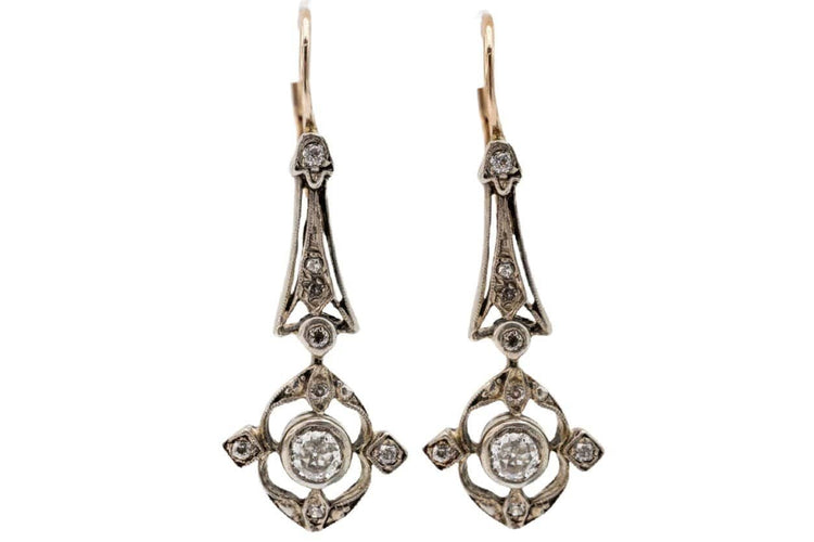 Boucles d'oreilles Parure ancienne - Boucles d'oreilles et pendentif en or jaune et diamants 58 Facettes 9568A