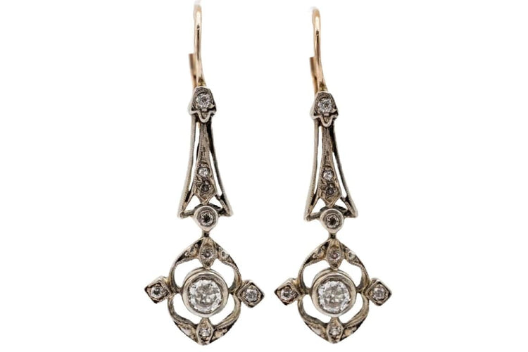 Boucles d'oreilles Parure ancienne - Boucles d'oreilles et pendentif en or jaune et diamants 58 Facettes 9568A