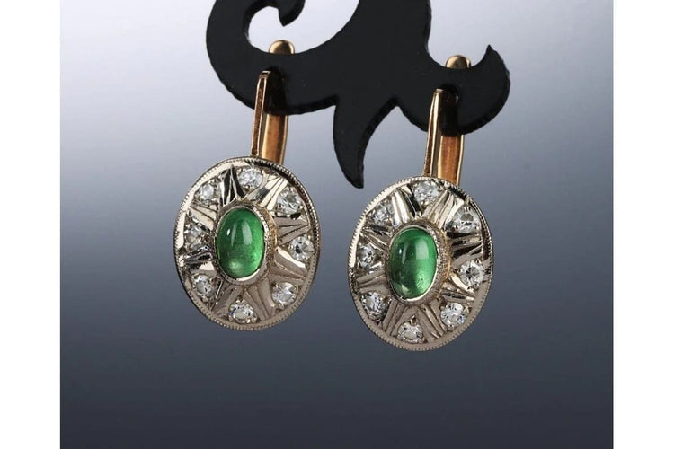 Boucles d'oreilles Boucles d'oreilles rosace anciennes en or 14 carats et tsavorites 58 Facettes 9715A