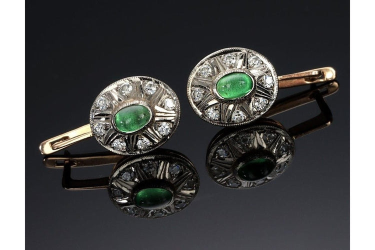 Boucles d'oreilles Boucles d'oreilles rosace anciennes en or 14 carats et tsavorites 58 Facettes 9715A