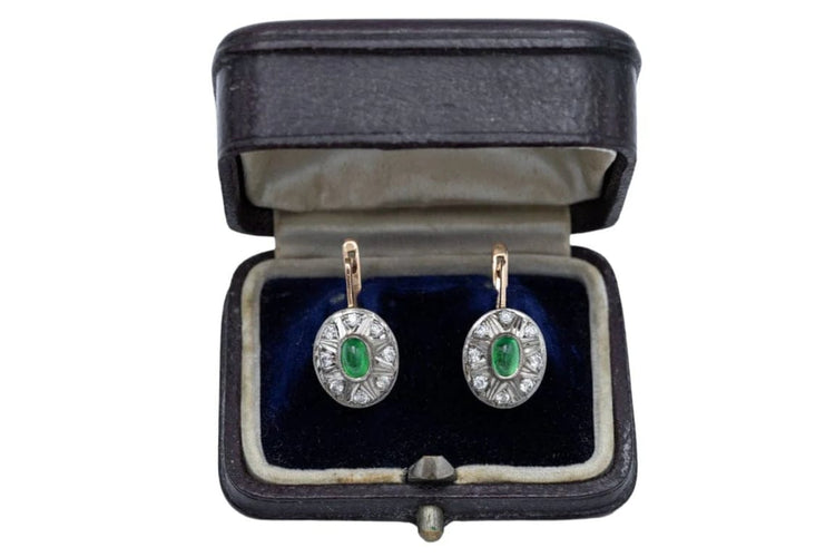 Boucles d'oreilles Boucles d'oreilles rosace anciennes en or 14 carats et tsavorites 58 Facettes 9715A