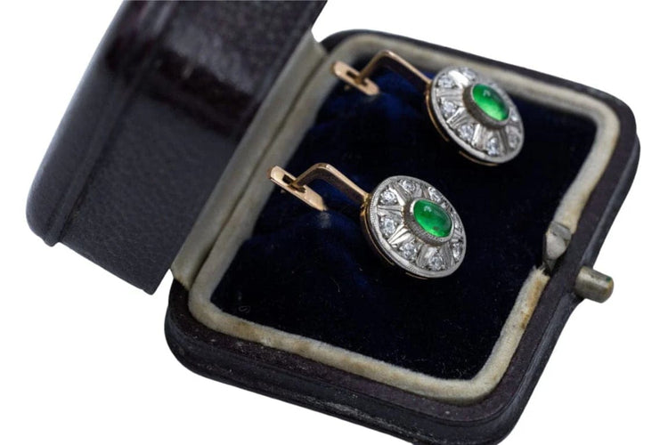 Boucles d'oreilles Boucles d'oreilles rosace anciennes en or 14 carats et tsavorites 58 Facettes 9715A