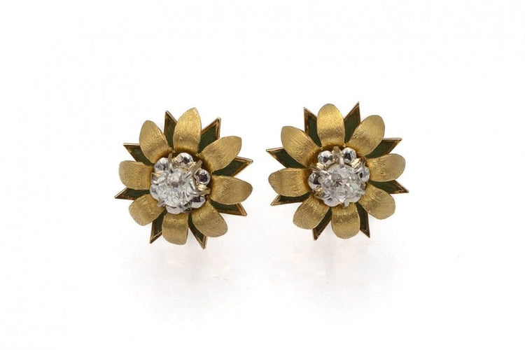 Boucles d'oreilles Boucles d'oreilles en or 18 carats et diamants taille ancienne 58 Facettes 9231