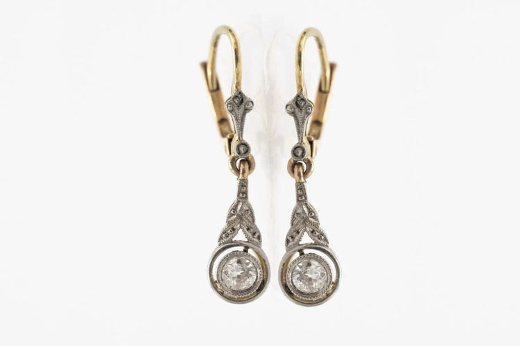Boucles d'oreilles Boucles d'oreilles anciennes en or jaune, platine et diamants 58 Facettes 10505