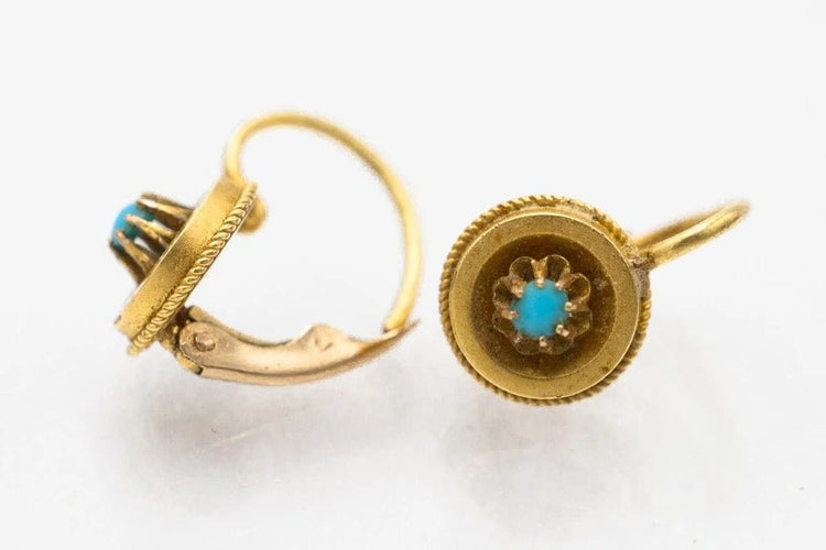 Boucles d'oreilles Boucles d'oreilles en or jaune 14 carats avec turquoises 58 Facettes 11243