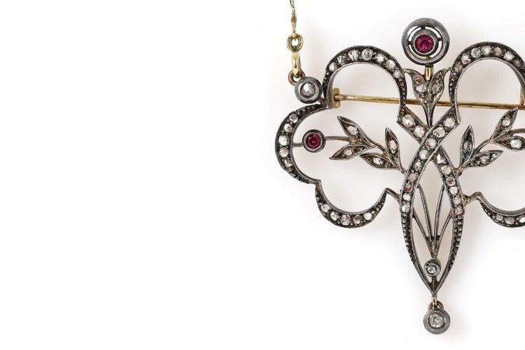 Collier Collier Art nouveau avec diamants et rubis synthétiques en or 14 carats 58 Facettes 10234